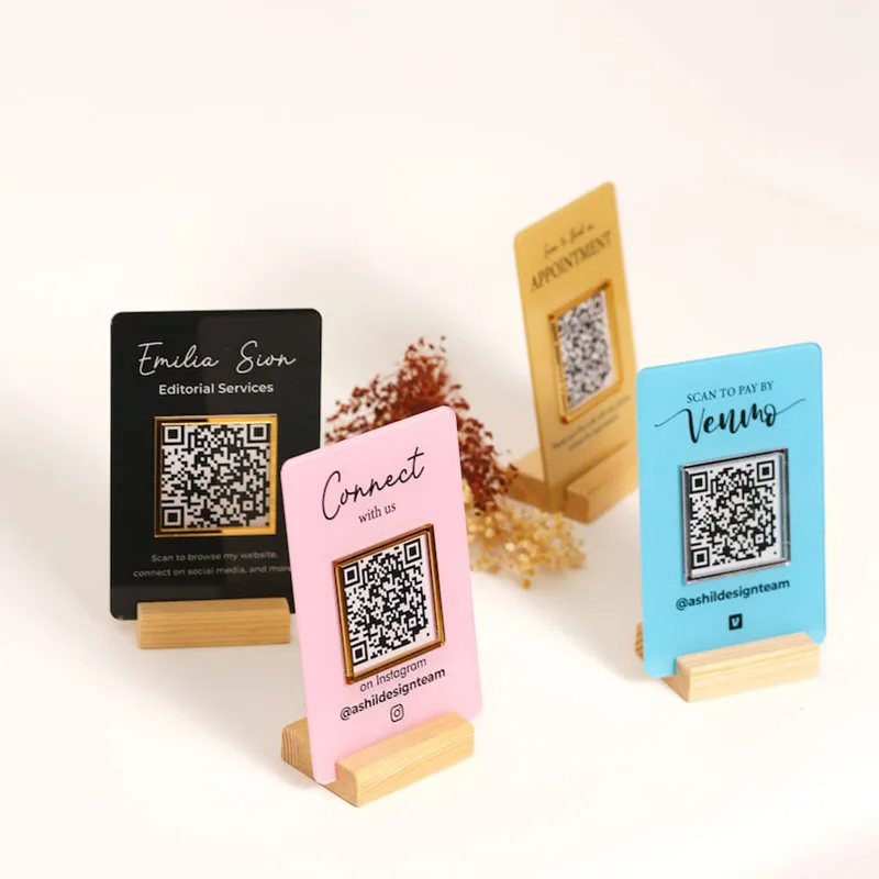 علامة قائمة رمز الاستجابة السريعة القابلة للتخصيص، حامل أكريليك مع شعار للمطاعم والمقاهي والبارات المسح لعرض قائمة مشروبات الطعام والوسائط الاجتماعية #6