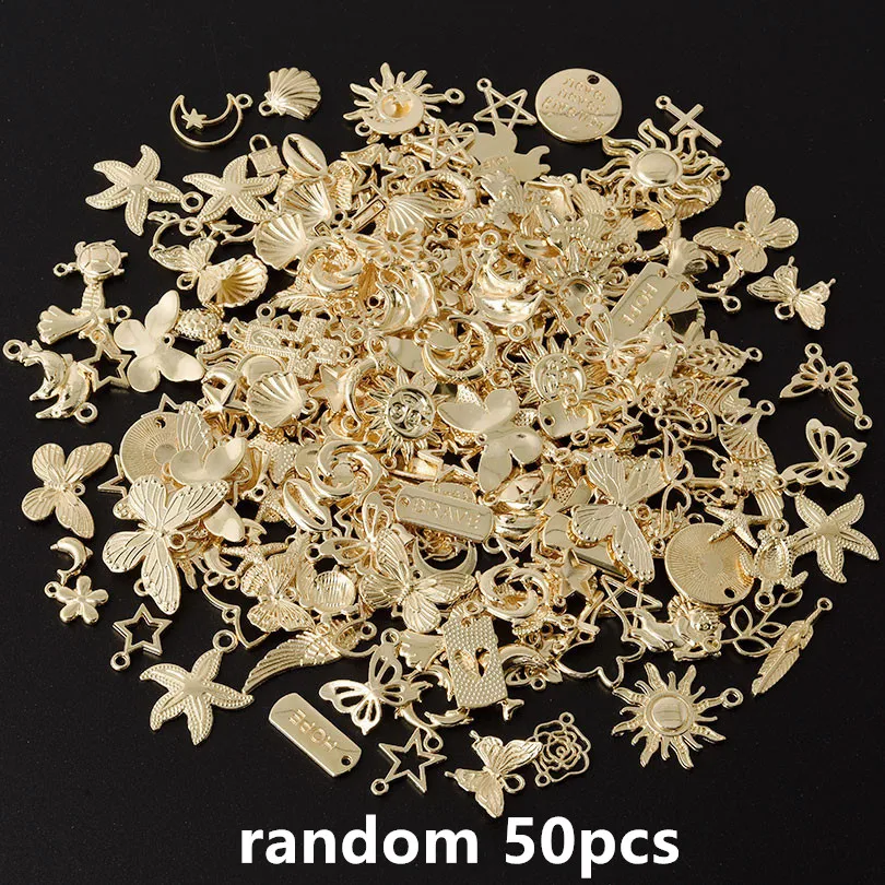 10/20/30/50/100 Stück/Lot Vintage Metallanhänger Sonne Mond Stern Meerestier Muschel Blume Anhänger/Charms für Schmuckherstellung Zubehör Großhandel