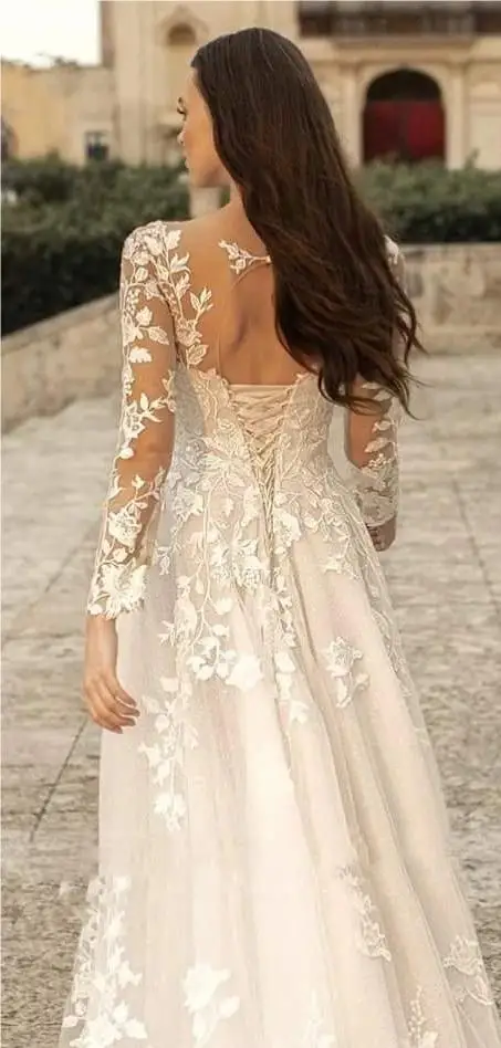 Robe de Mariée Romantique à Col Rond, Ligne A, Manches sulf, Style Bohème, Grande Taille