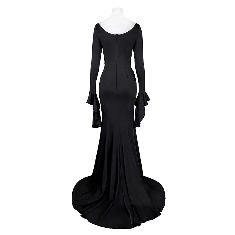 Gothic Morticia Addams Costume Cosplay Halloween Sexy Vintage Wicked Witch Horror Maxi Lace Floor Dress Mermaid Outfit For Women