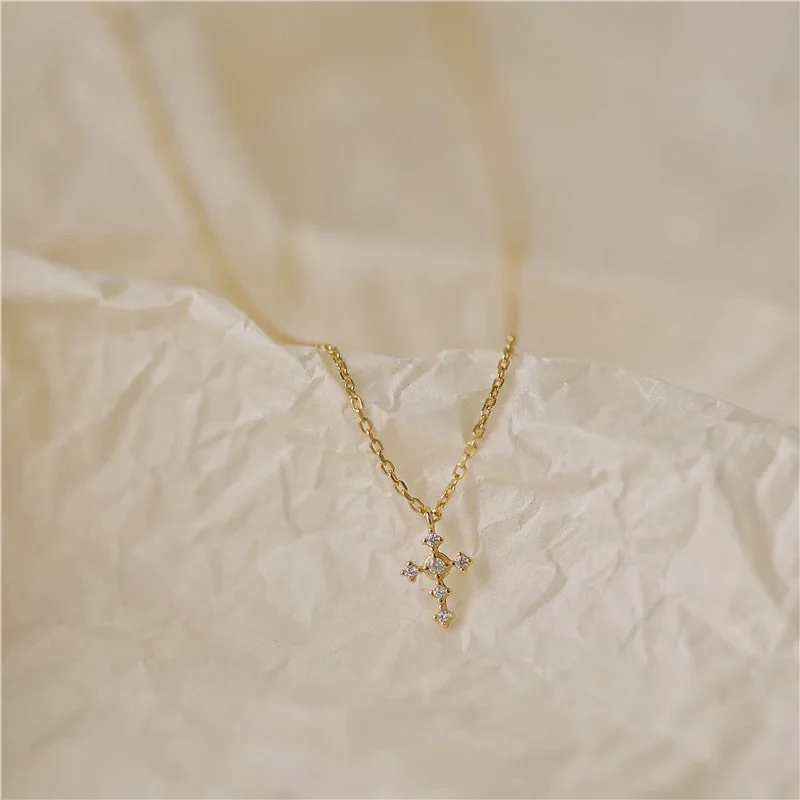 S925 Sterling Silver Cross Zircon Pendant Necklace Clavicle Chain Women Vintage Fashion Jewelry Girl Holiday Party Show Gift view 4