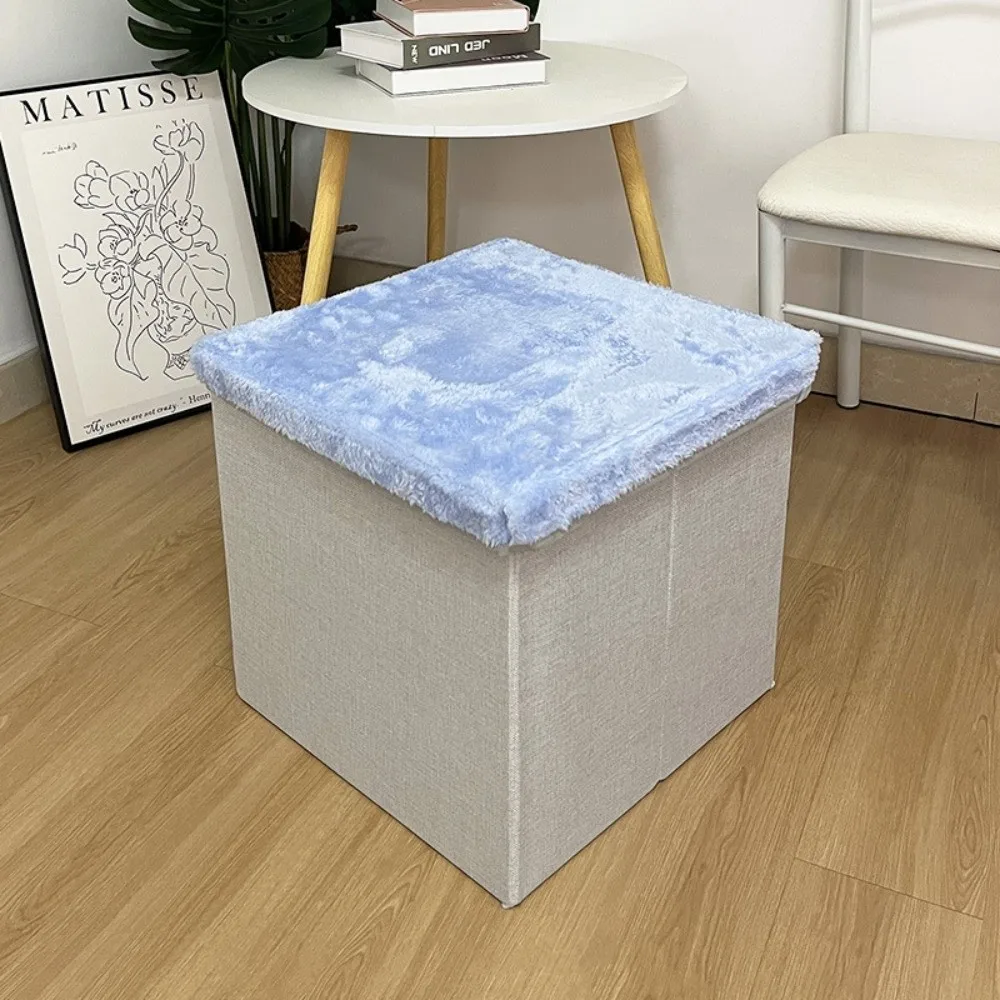 Multi-Functional Storage Ottoman Velvet Material Space Saving Foldable Seat Ottoman Solid Color Foldable Design Organizer Stool