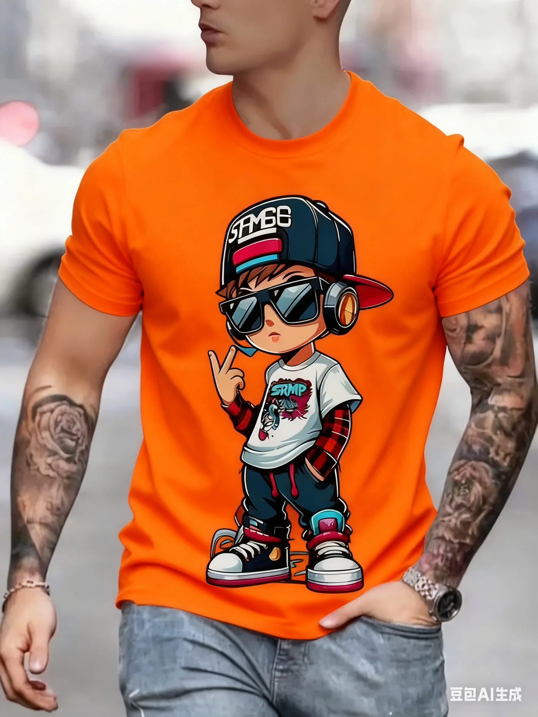 Cartoon character 3D printed men's T-shirt fashionable and funny round neck short sleeved street casual oversized men's clothing