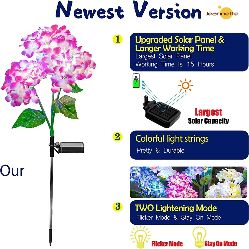 Solar Garden Lights Solar Outdoor Waterproof Flower Light Hydrangea Rose Flower LED Light Solar Lamp for Yard Patio Garden Decor