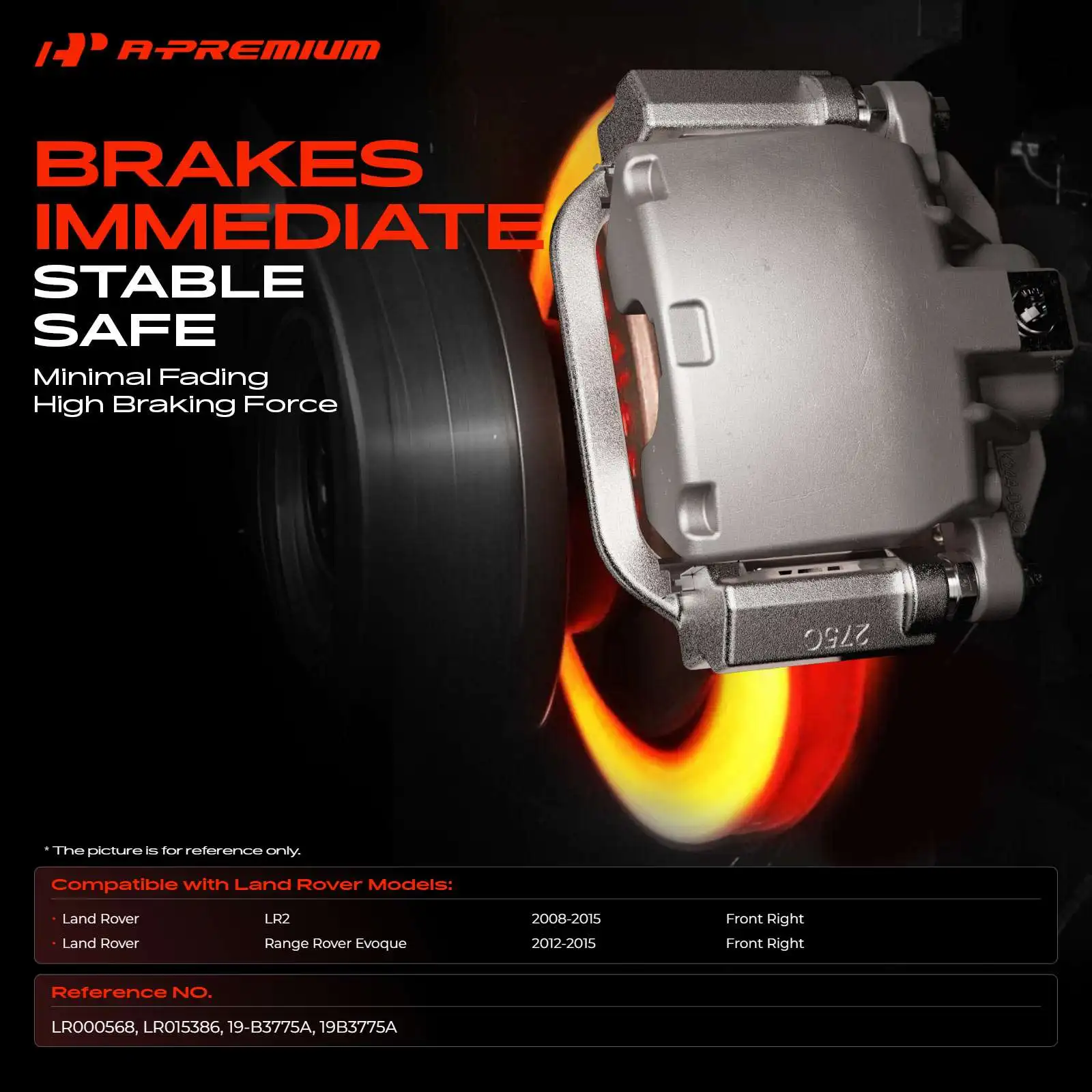 A-Premium Front Right Disc Brake Caliper with Bracket for Land Rover LR2 2008-2015 Range Rover Evoque 2012-2015