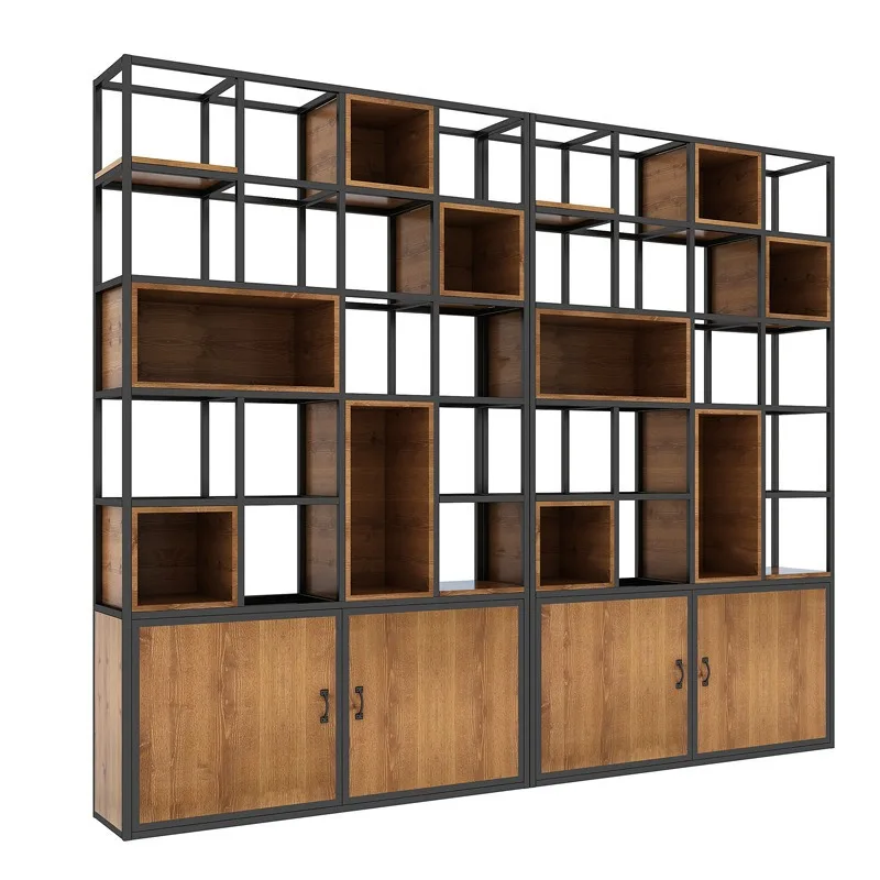 wrought iron partition rack, solid wood floor display rack, screen storage cabinet