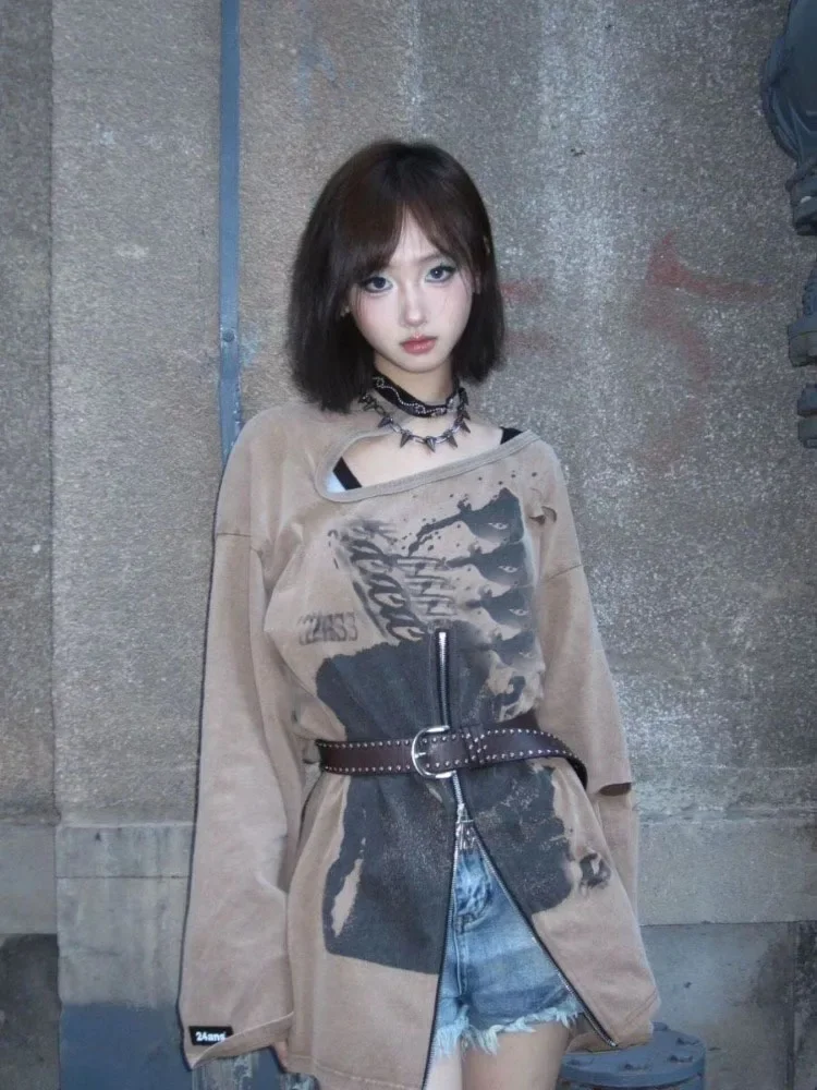 

Y2k винтажный свитшот с эстетическим принтом феи, свободные топы, уличная одежда, топы, женские толстовки в стиле Харадзюку на молнии в стиле гранж, Moletom