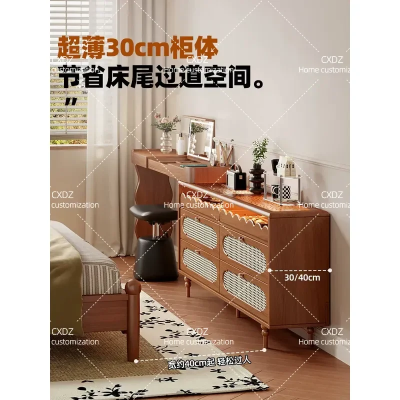 Antique Dresser Chest Cabinet Integrated Bedroom Small Apartment Retractable End of Bed Cabinet Makeup Table with Hidden