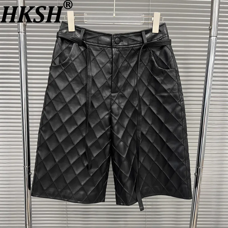 HKSH printemps automne nouvelles femmes Shorts diamant Plaid poches en cuir PU élégant polyvalent Punk tendance pantalon court droit HK17021