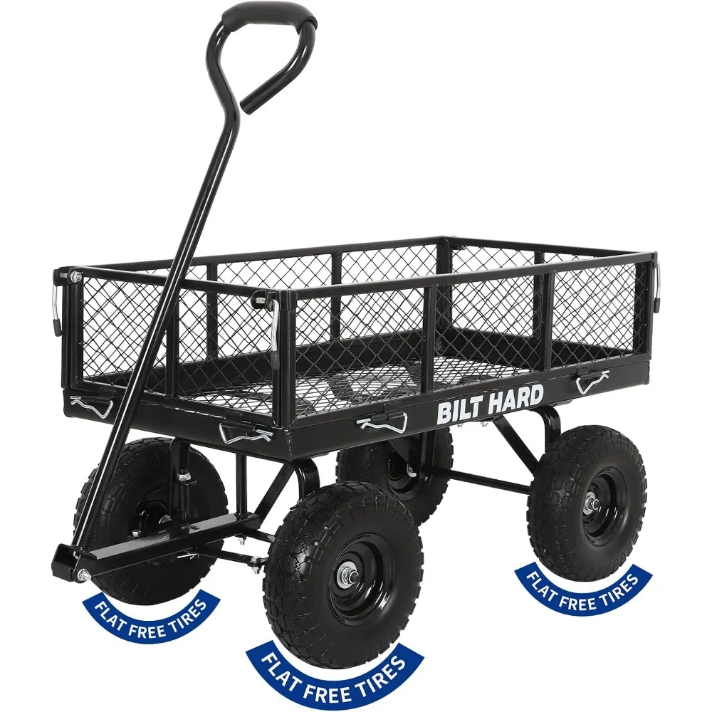 HARD Flat Free Steel Garden Cart 400 Lbs, Heavy Duty Utility Wagon with Removable Mesh Sides, No-Flat Garden Carts