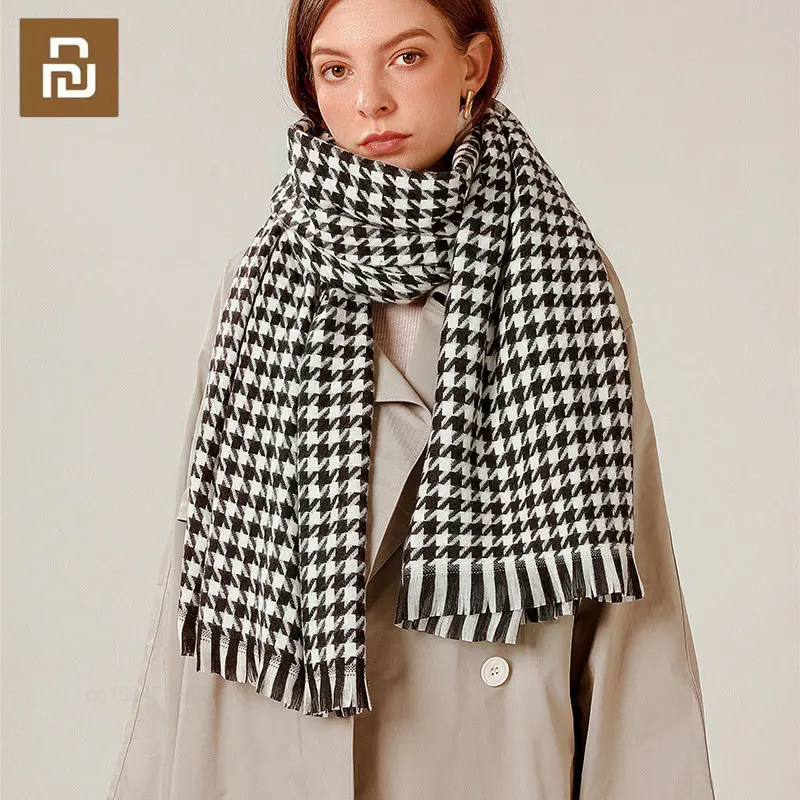 Youpin Winter Scarves for Women Shawls Warm Wraps Lady Pashmina Fashion Houndstooth Plaid Scarf Dual-use Thick Couple Scarf New