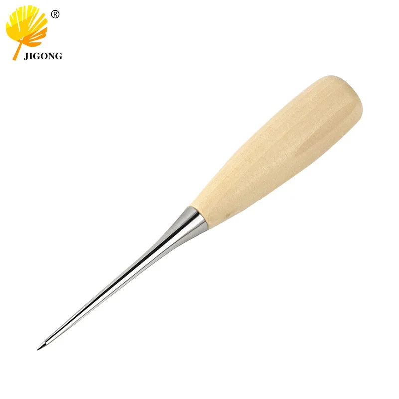 DIY handmade leather awl, solid wood handle awl with sheath, handmade shoes and shoes, thousand through perforated cone needles
