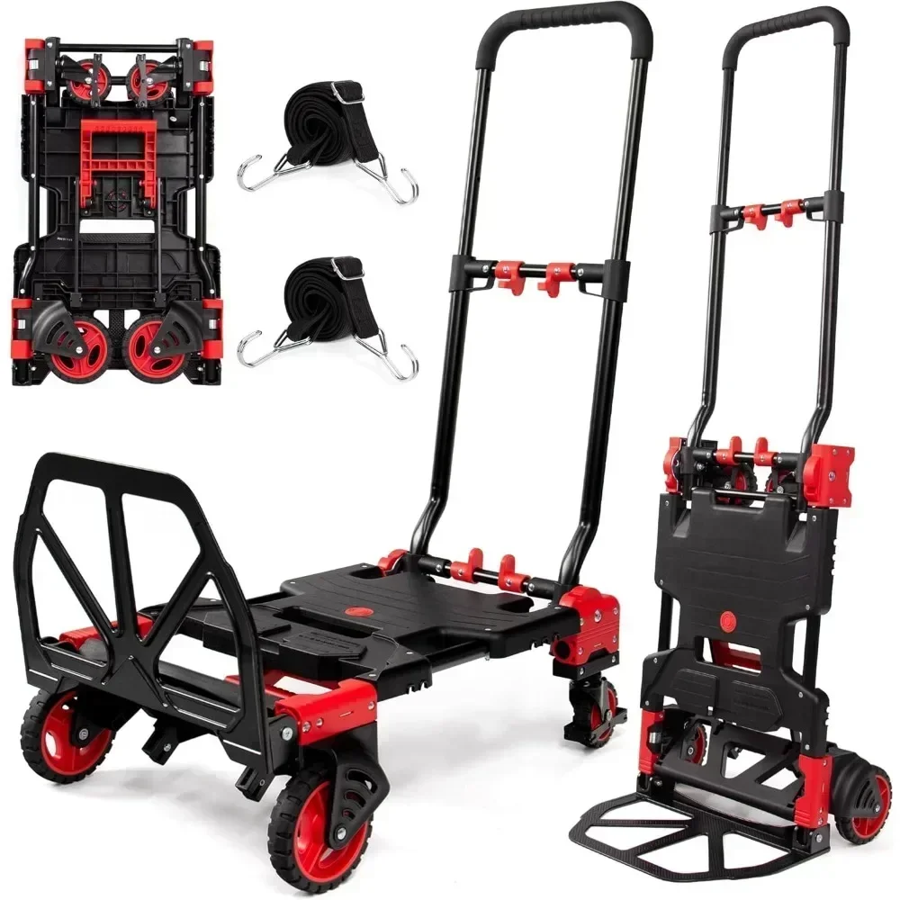 2 in 1 Hand Truck Dolly Foldable,330LB Capacity Portable Folding Hand Cart,Hand Truck Foldable Dolly with Retractable Handle