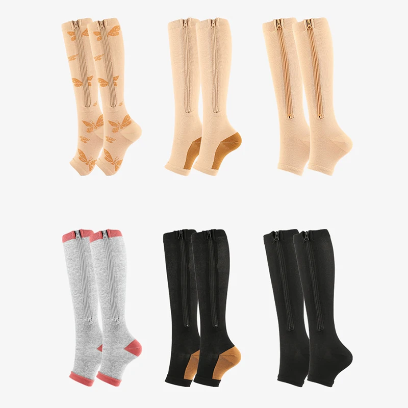 Medical Sports Compression Zipper Socks Vein Stretch Socks Women Men High Elasticity Pressure Long Cycling Socks Leg Support