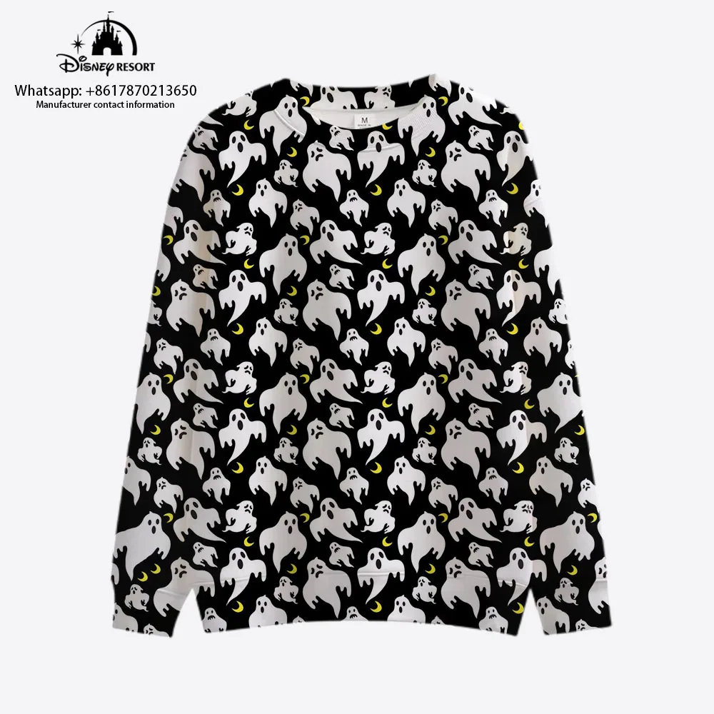 2023 Autumn New Mickey Minnie Anime Horror Halloween Pattern Print Disney Harajuku Round Neck Casual Long-sleeved Sweater