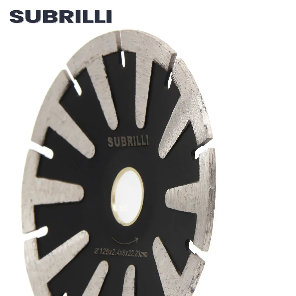 Subrilli 125mm disco de diamante curvo granito concreto serra circular 5 "forma arco seco molhado disco de corte com t dentes protetores