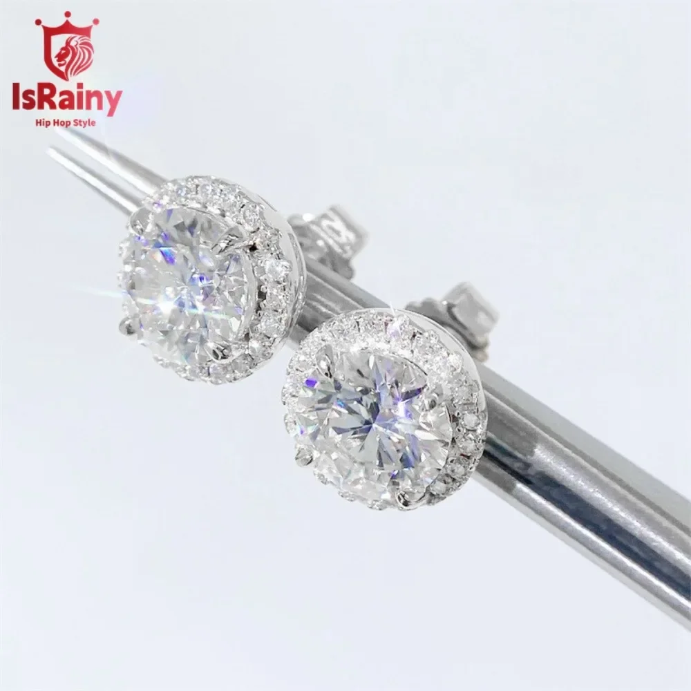 

IsRainy 925 Sterling Silver Round 3EX Cut D 8MM Moissanite GRA Certified Diamong Stud Earrings For Women Men Fine Jewelry Gift