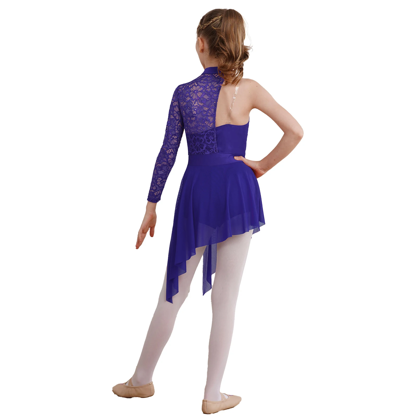 Kids Girls Lyrical Ballet Dance Dress Floral Lace Bodice Figure Skating Latin Jazz Cha-cha Costume One-Piece Jumpsuit