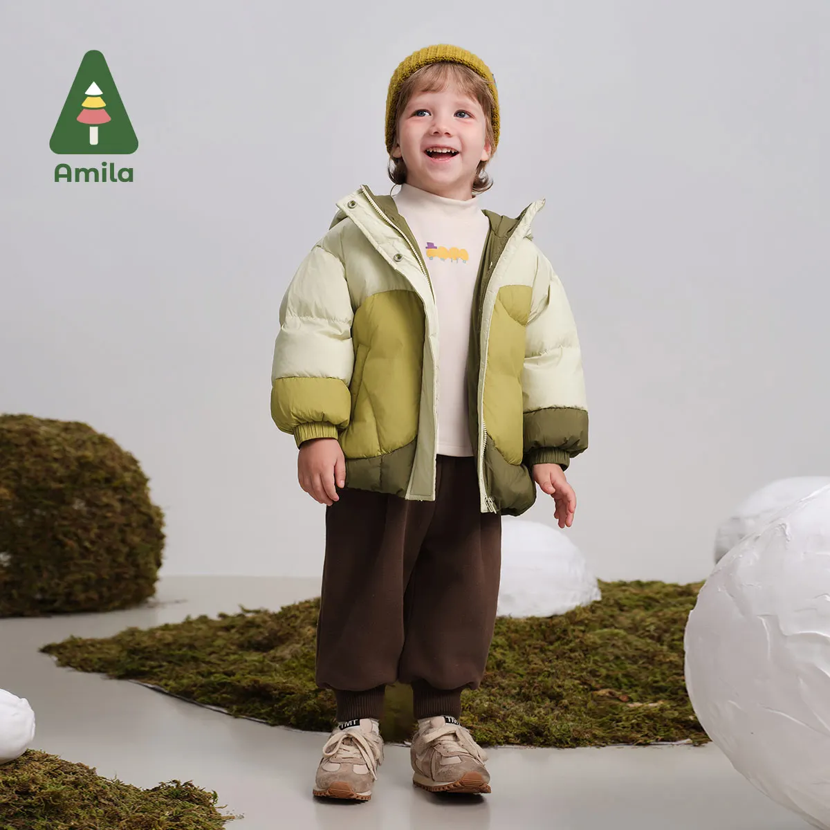 Amila baby down jacket 2024 winter new high quality boys and girls white duck down contrasting color Soft Warm children\'s jacket