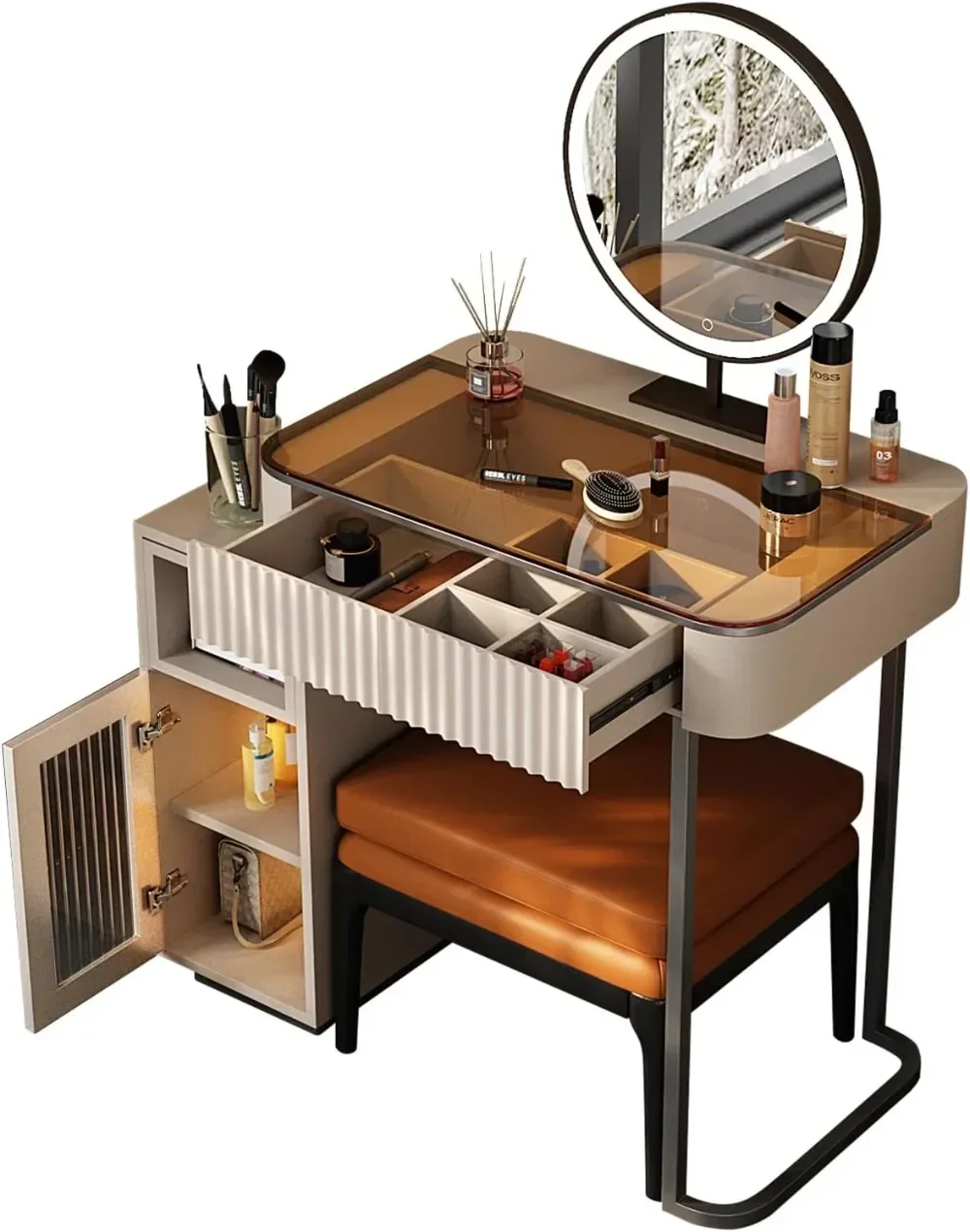 

Premium Makeup Vanity Table with Stool,Very Easy to Assemble，Dressing Table,Vanity Desk,Dresser Desk