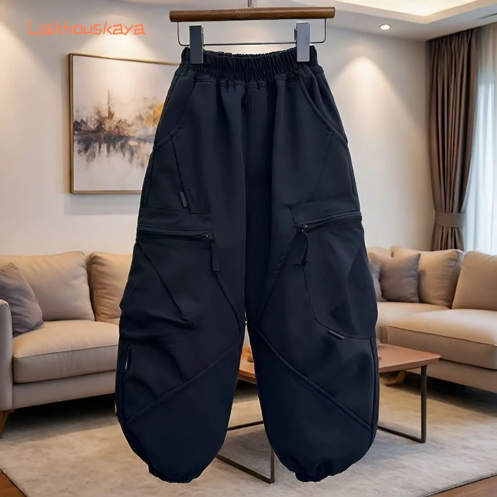Boys Loose Cargo Pants 2026 Spring Autumn New All Match Long Trousers Multi Pocket Casual Pants Middle Big Kids School Daily Wea