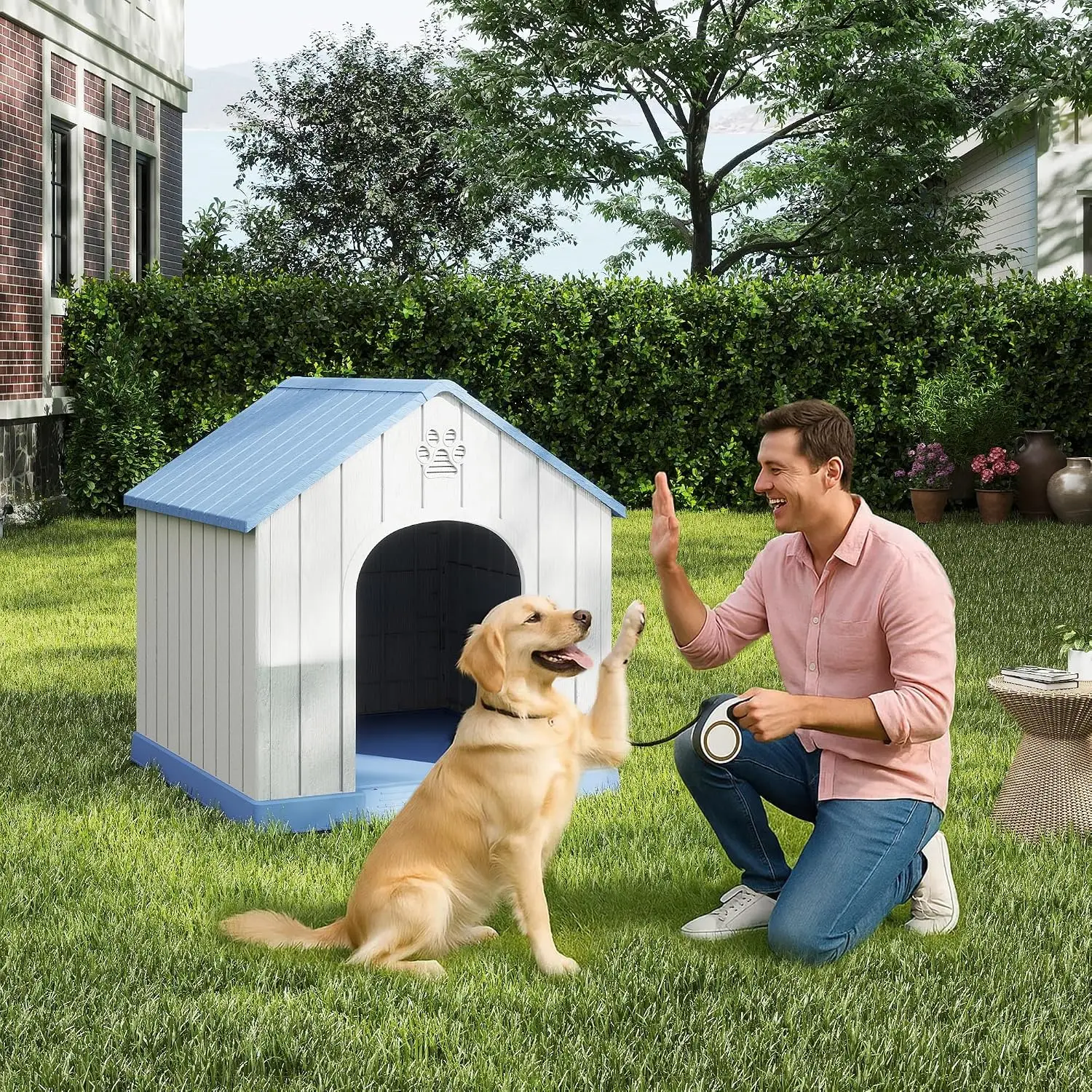 Large Dog House for Medium & Large Dogs Durable Plastic Shelter Waterproof with Vents Elevated Floor Easy Clean, Customized