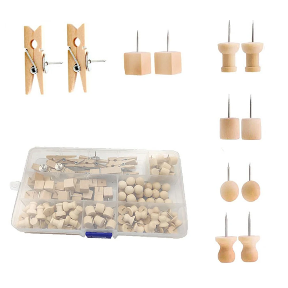 ชุดหมุดไม้ตกแต่งสำหรับติดแผนที่ แสดงรูปภาพ เอกสาร อุปกรณ์กระดานประกาศ หมุดติดซ้ำได้