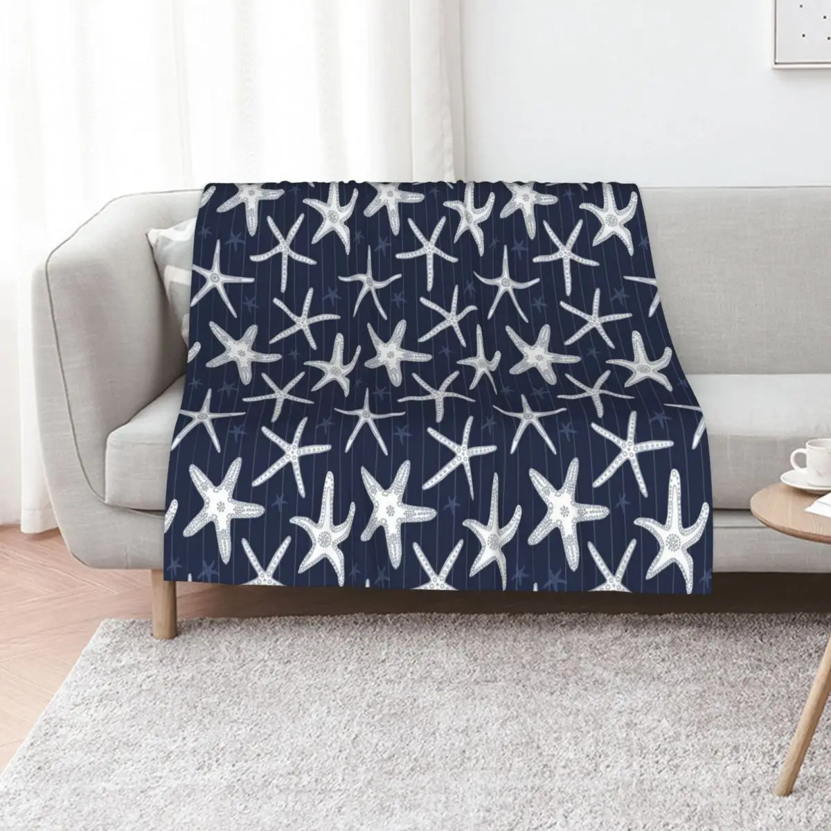 Hamptons Ocean Sea Star Starfish Striped Pattern Throw Blanket Large Decorative Beds for sofa Bed Blankets