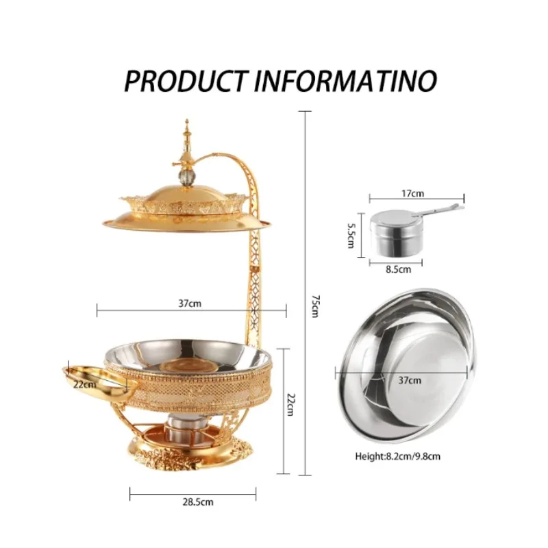 304 Stainless Steel Gold Hanging Chafing Dish with Lid Hotel Buffet Food Warmer