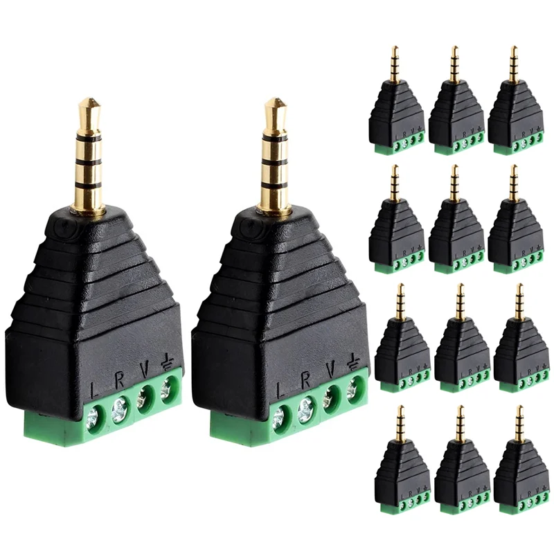 

5/20/100PCS 3.5mm 4 Pole Stereo Male Jack to AV Screw Terminal Video AV Balun 3.5 mm Male 4 Pin Terminal Block Plug Connector