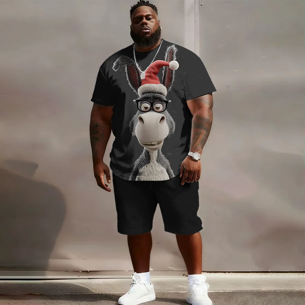 طقم S-9xl مقاس كبير للرجال بأكمام قصيرة على شكل حيوانات جوفي: عريض - قطعتين كبيرة وطويلة، قماش صديق للبشرة