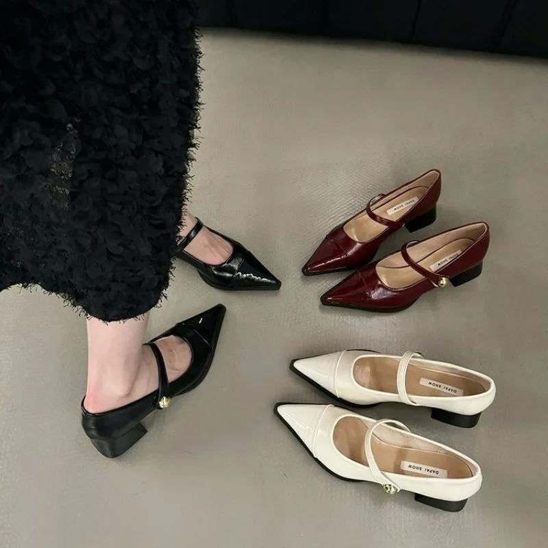 Women\'s Fashion Thick Heel Shoes Autumn New Pointed Head Shallow Mouth Line with Soft Sole Non-slip Comfortable Low Heel Shoes