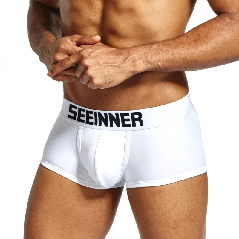 

SEEINEER Mens Solid Underwear Cotton Sexy Cuecas Calzoncillos Hombre Boxer Marca Gay's Men Penis Pouch Shorts Tight Buttock