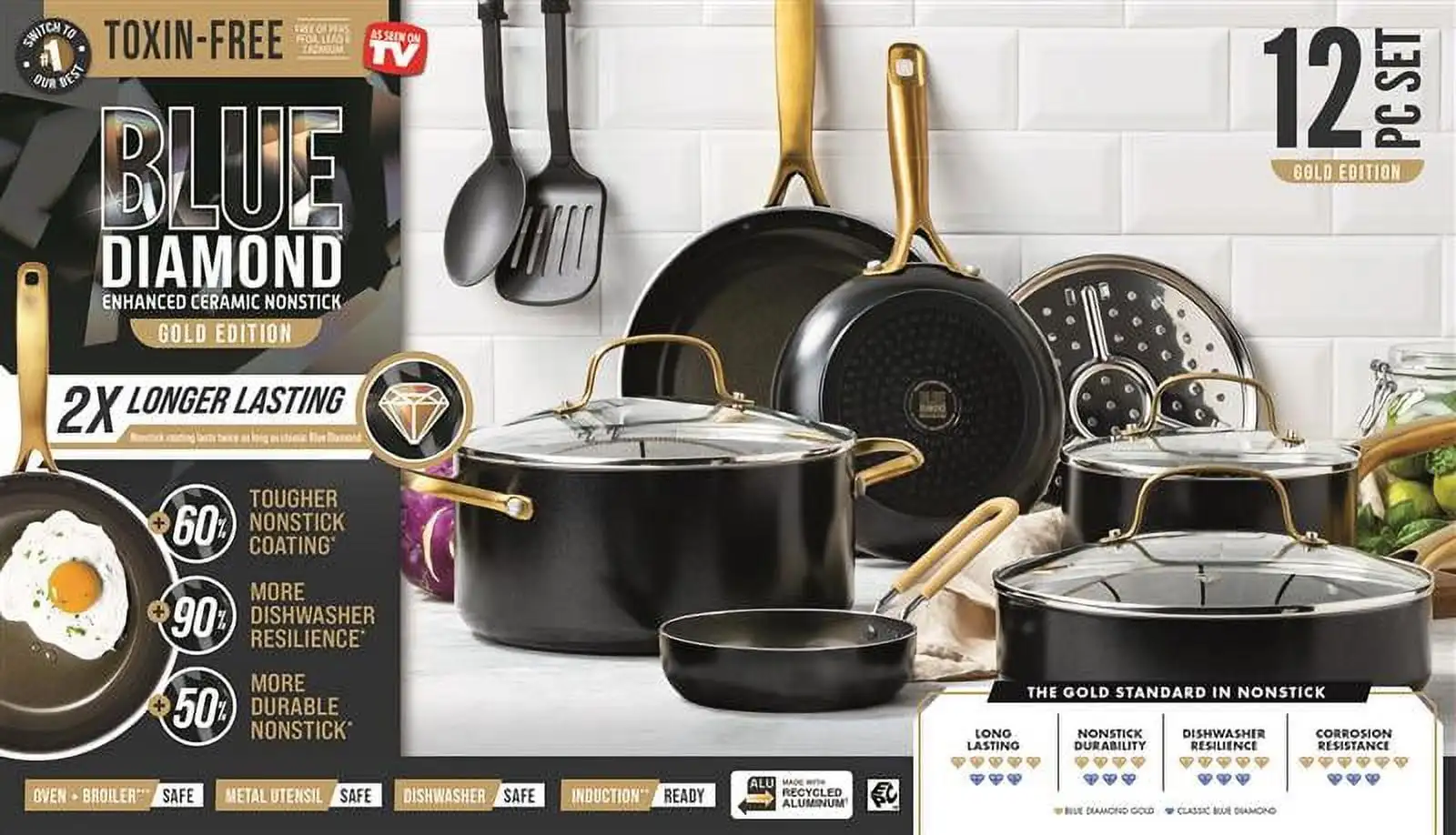 Gold Edition Ceramic Nonstick 12 Piece Cookware Set, PFAS-Free, Gold All cookstoves are designed for extreme requirements