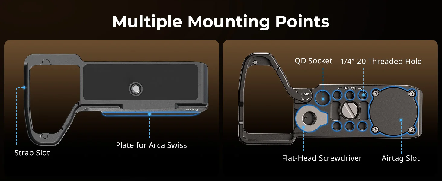 SmallRig A7 V / A7R V / A7 IV Montageplatte mit AirTag-Steckplatz für Sony Alpha 7 V / 7R V / 7 IV, mit 1/4"-20 Gewindelöchern -6033 – Detail 5
