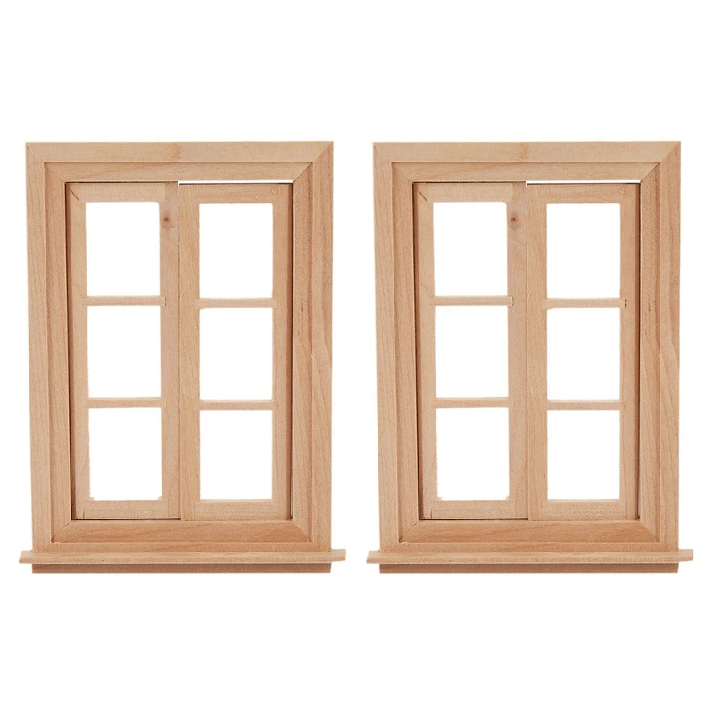 

2X 1:12 Dollhouse Miniature Double Window Wooden 6 Pane Frame And Glass Plate Doll House Diy Double Window Accessories