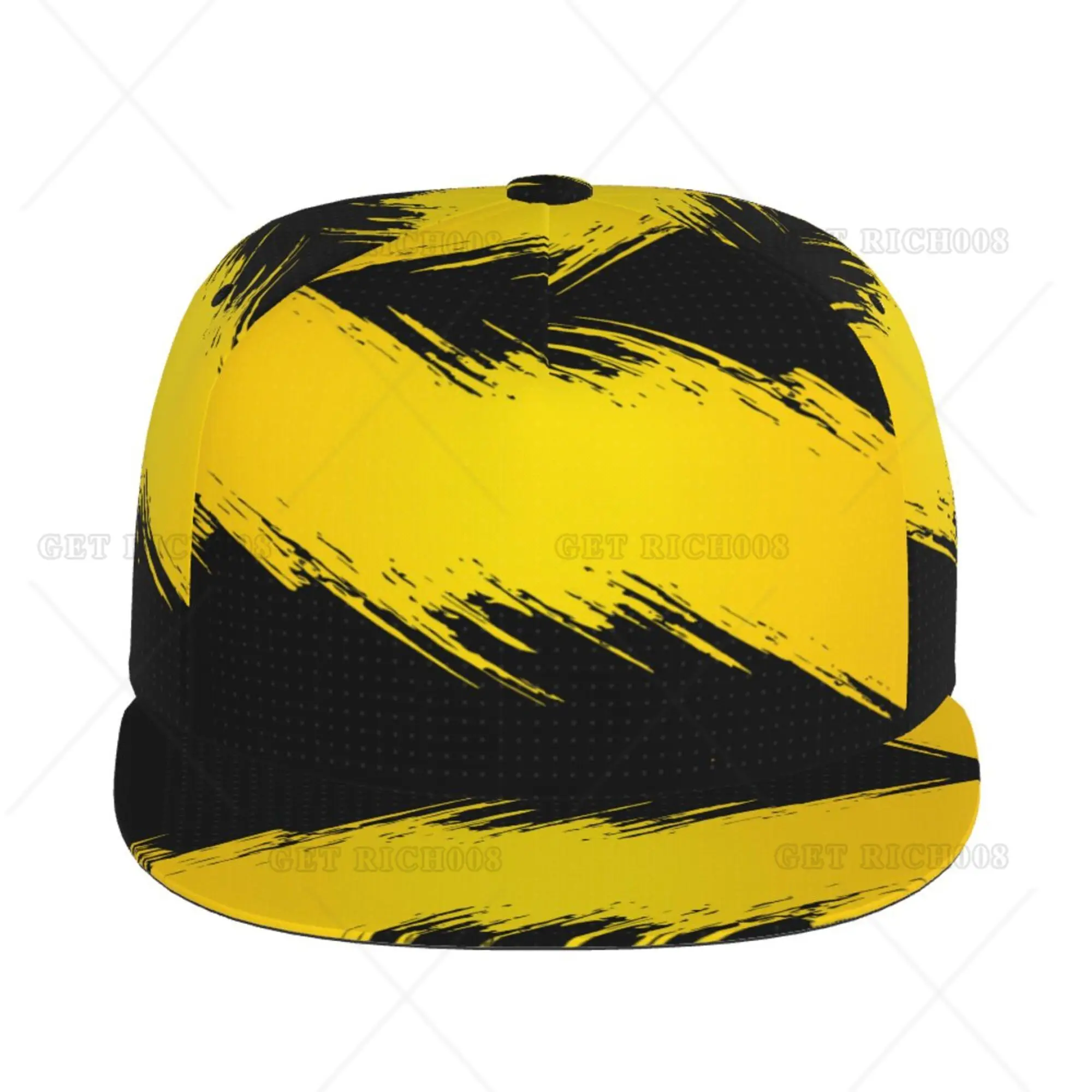 Yellow and Black Brush Baseball Cap Flat Brim Hiohop Hat Unisex Adult Adjustable Print One Size Trucker Men Golf Hat