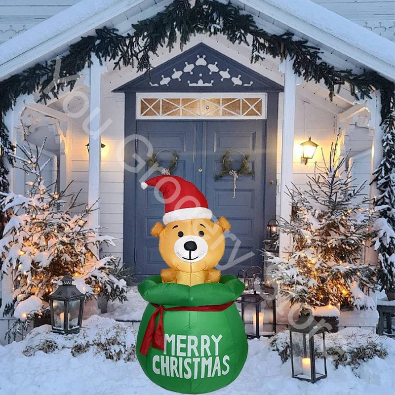 Muñeco de oso de Navidad, luz Led de alto brillo, muñecos de juguete inflables de Navidad, respetuosos con el medio ambiente para decoración de fiesta de Año Nuevo en el hogar