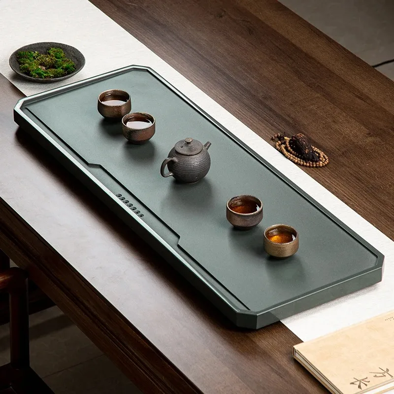 

Marble Table Tea Tray Office Pot Stone Plate Tea Tray Rectangle Long Green Living Room Hospitality Bandejas Home Decorationgs
