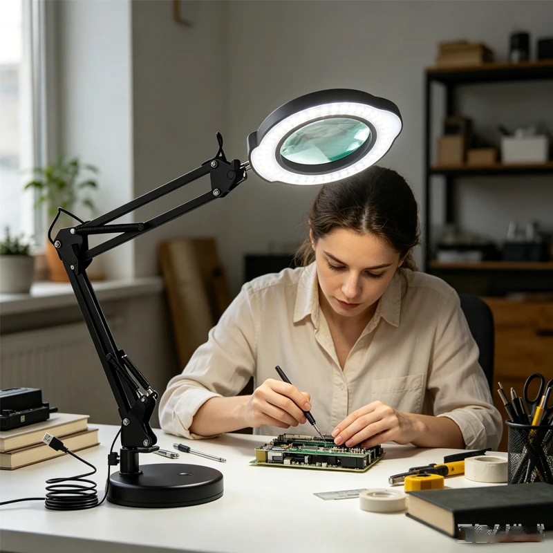 USB Powered 10X Magnifying Glass with 72 LED 3 Color Lights - Adjustable Magnifier for Soldering Repair and Skincare Beauty
