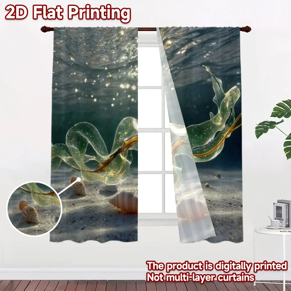 2D flat printing 2pcs Curtain Window Treatment Curtains Underwater Seaweed Digital Printed Polyester Drapes Seasonal Party &