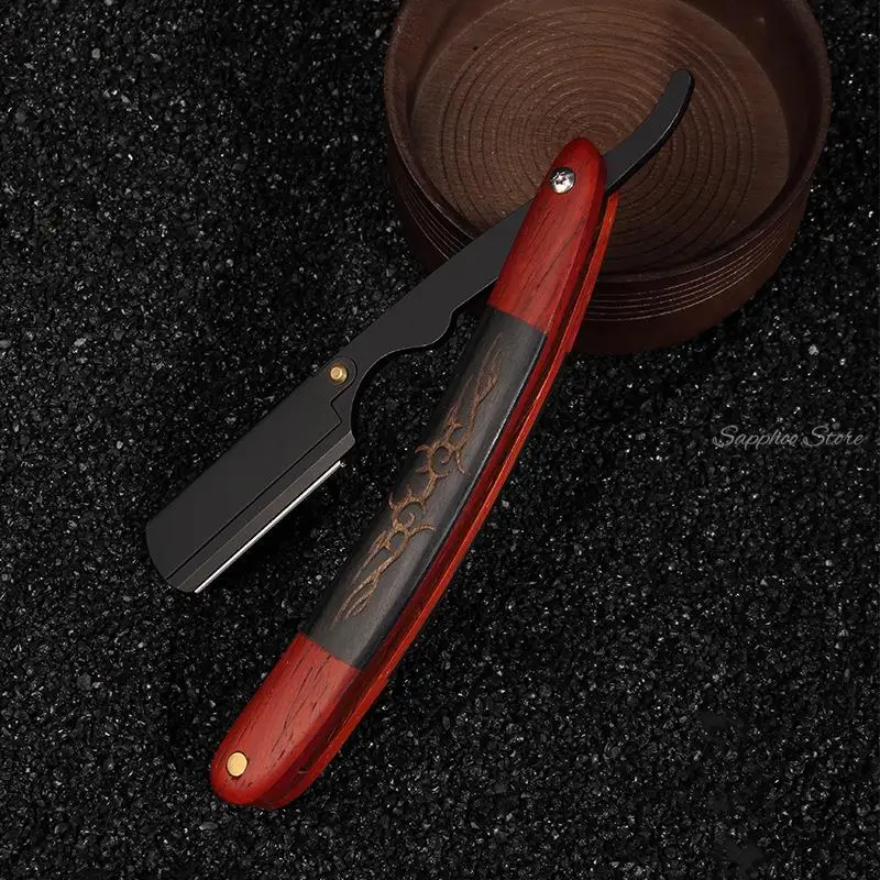 Vintage Manual Folding Stainless Steel Razor With Ebony Sourwood Handle Barber Men's Replaceable Blade Razor With 10pcs Blades