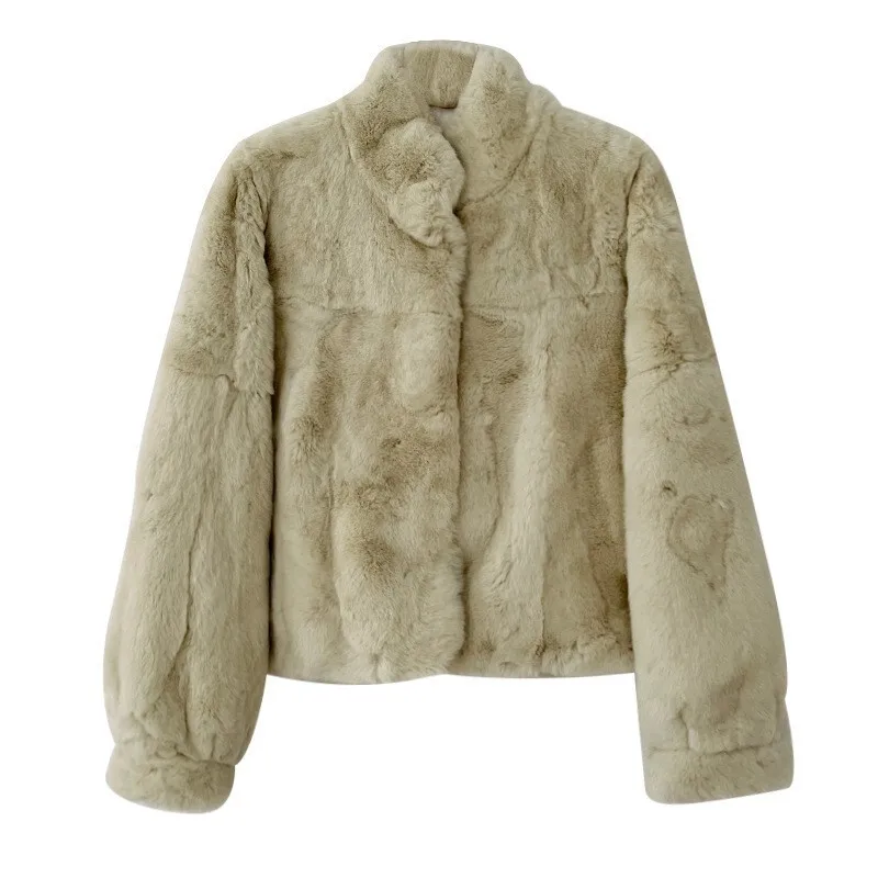 UMI MAO 한국산 렉스 토끼털 코트 여성용 루즈핏 편안한 심플한 청년 스타일 가을 겨울 신상 부드러운 리얼 퍼 자켓