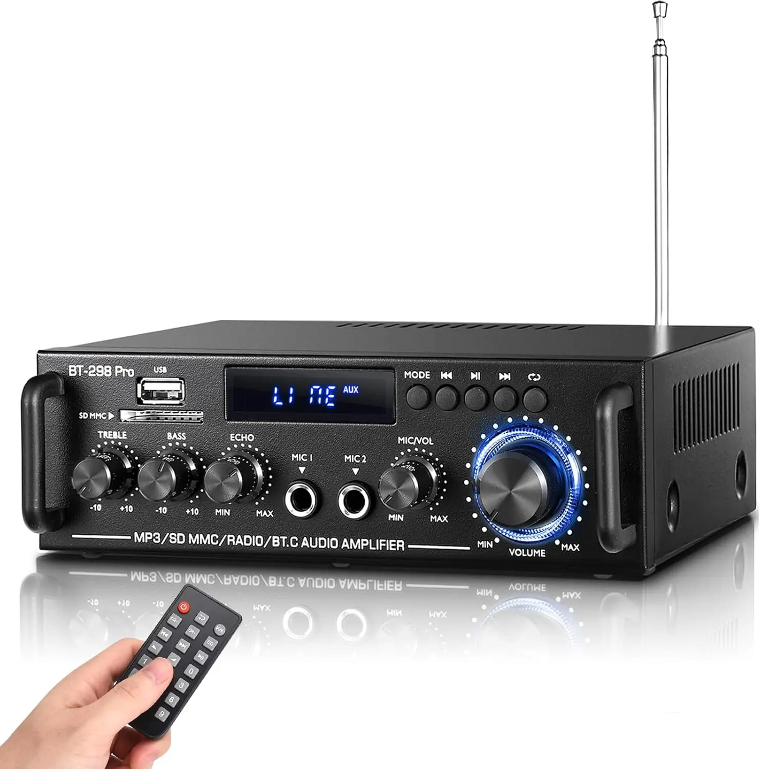 

400-ваттный стереофонический усилитель звука с Bluetooth 5.0, HiFi-звук для домашнего кинотеатра, входы USB/RCA/FM