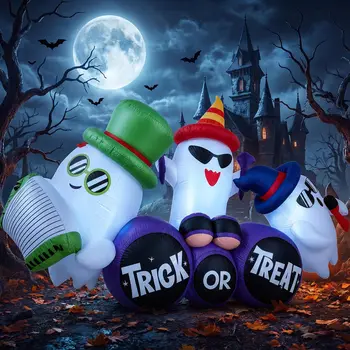 8FT Halloween Inflatable Ghost Decoration with LED Lights, Trick or Treat Blow Up Outdoor Yard Decor for Garden 2