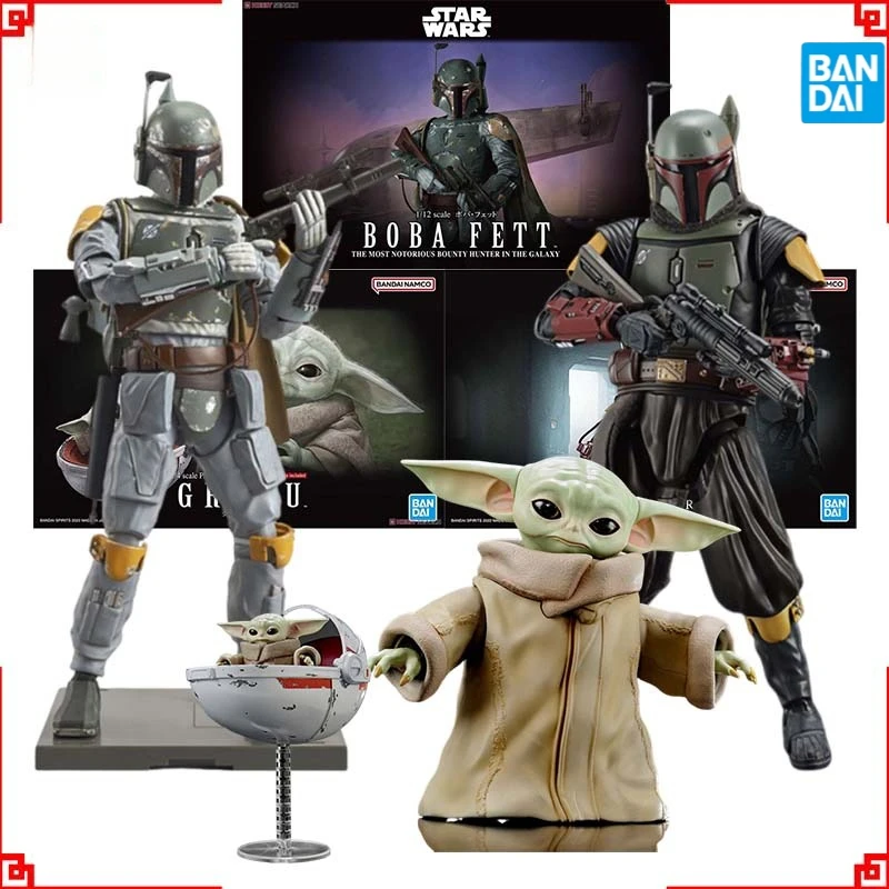 

In Stock Bandai Star Wars Model Kit The Mandalorian Grogu Boba Fett Anime Figures Building Kit Action Figure Toys for Boys Gift