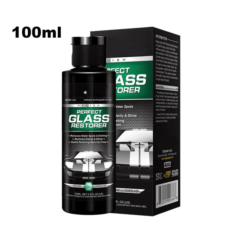 Leistungsstarker Autoglas-Ölfilmreiniger, 100 ml, Fensterglasreiniger, Ölfilm-Entferner mit Schwämmen, Anti-Regen, Nebel, Ölfleck