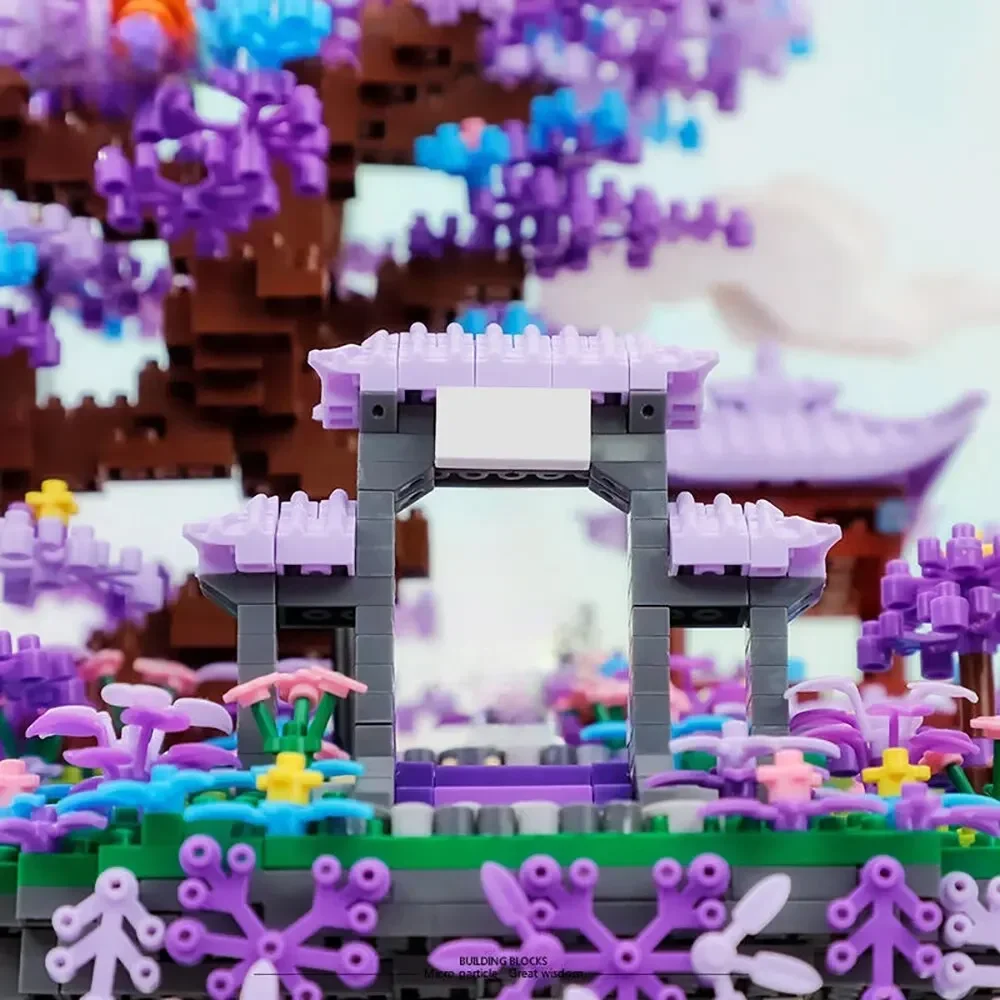 مجموعة بناء Fairyland Guanghan Fairy Pavilion شجرة مقدسة وشلال Fantasy Wonderland اللبنات هدية للأطفال