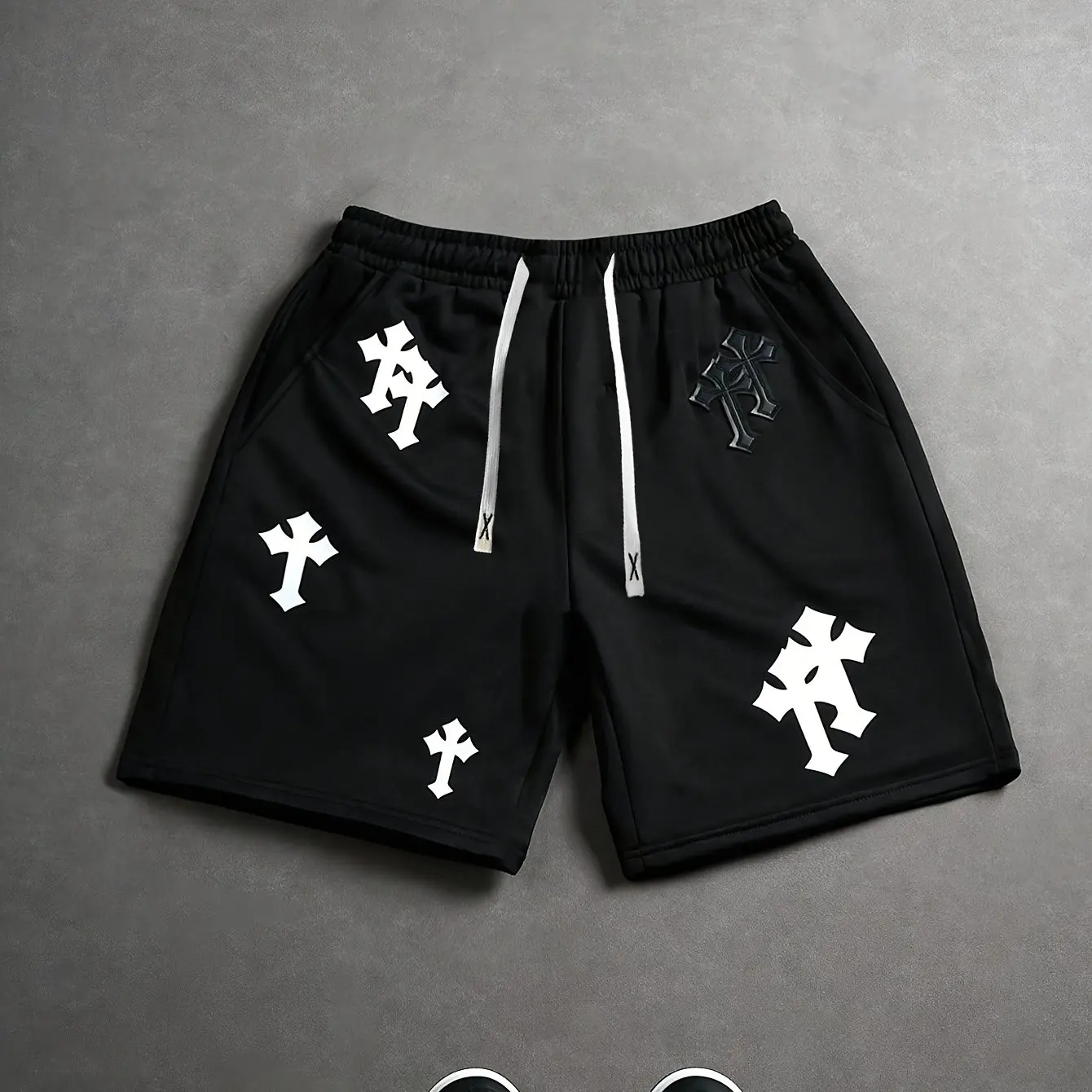 

Мужские повседневные спортивные шорты с принтом крестов и надписями, летняя уличная мода, удобная и дышащая ткань