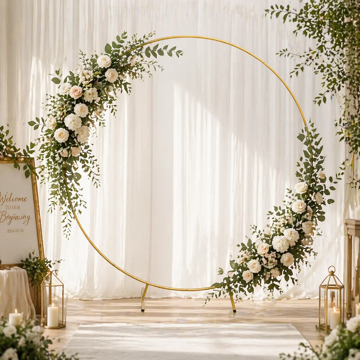 Arche de mariage circulaire en métal de 2 m, support de toile de fond, cadre pour ballons et fleurs, pour cérémonie de mariage, fête, baby shower, décoration d'anniversaire